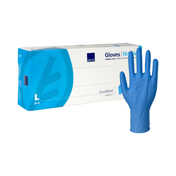 Abena Excellent nitriilik&auml;sine pitk&auml; vaaleansininen, Large, 100 kpl pakkaus