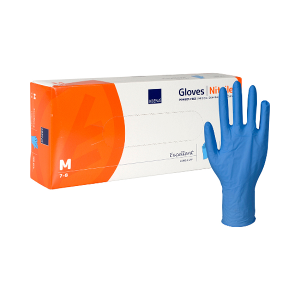 Abena Excellent nitriilik&auml;sine pitk&auml; vaaleansininen, Medium, 100 kpl pakkaus