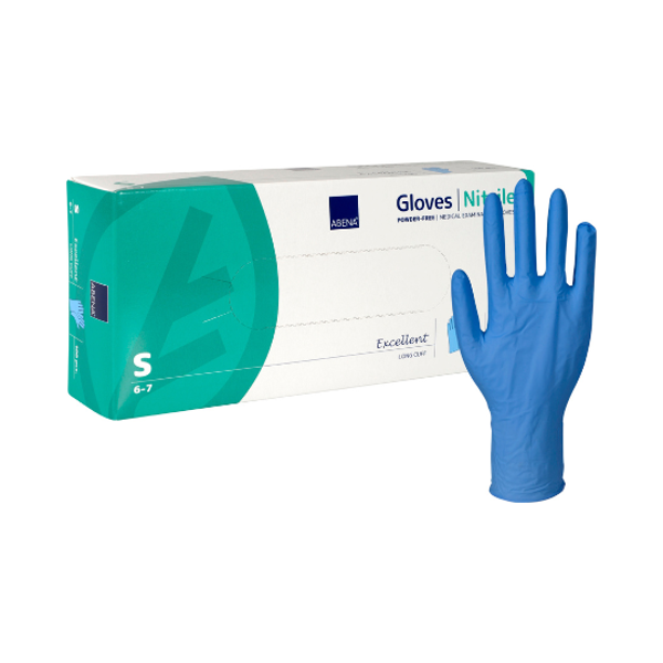 Abena Excellent nitriilik&auml;sine pitk&auml; vaaleansininen, Small, 100 kpl pakkaus
