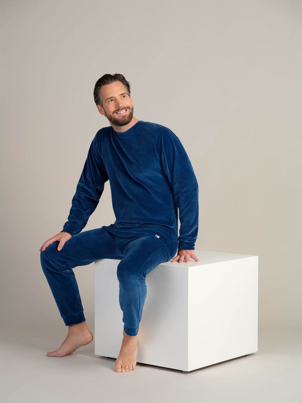 4Care miesten sininen samettihaalari selk&auml;vetoketjulla (1095)