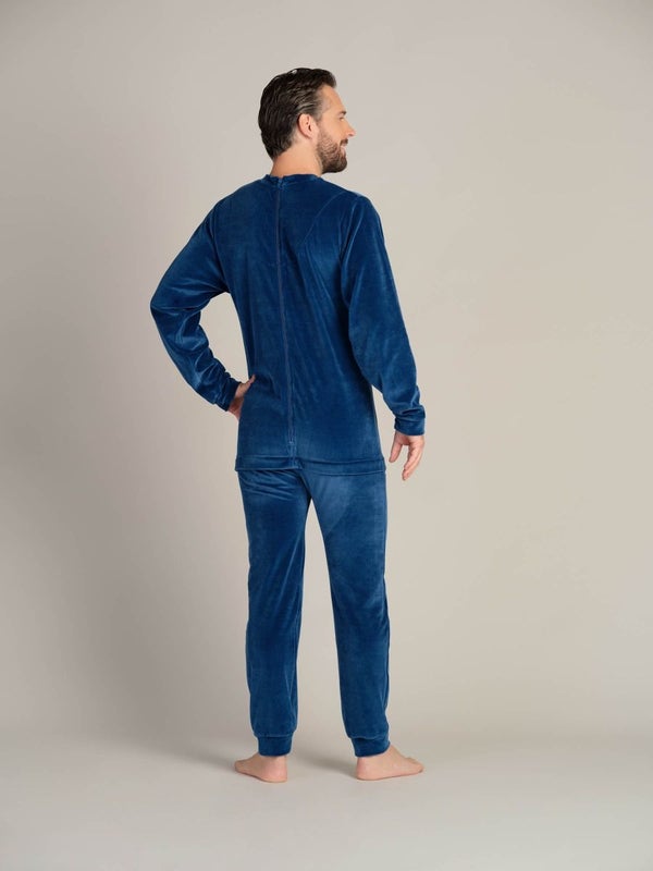 4Care miesten sininen samettihaalari selk&auml;vetoketjulla (1095)