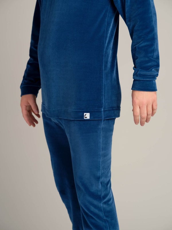 4Care miesten sininen samettihaalari selk&auml;vetoketjulla (1095)