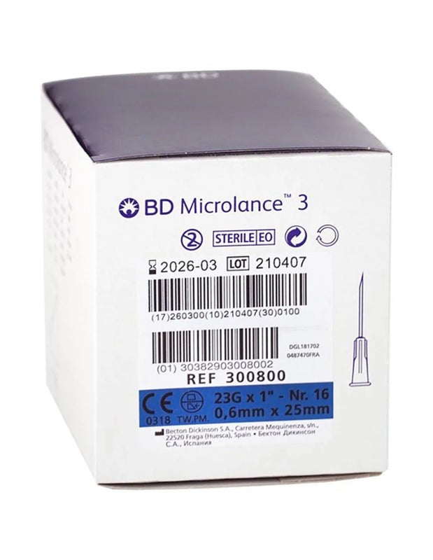 BD Microlance injektioneula 23G 25 mm sininen steriili, 100 kpl pakkaus